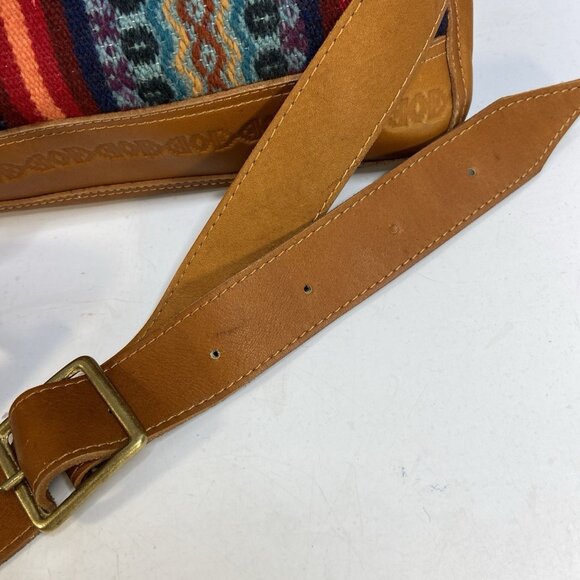 Vtg Saddle Blanket Crossbody Laptop Book Bag Messenger Hand Tooled Leather 14x12 - Picture 7 of 16